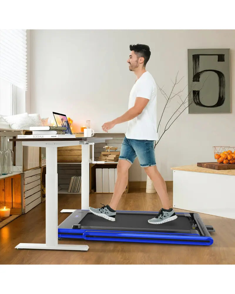 2-in-1 Folding Treadmill 2.25HP Jogging Machine with Dual LED Display-Navy - Navy - Treadmills