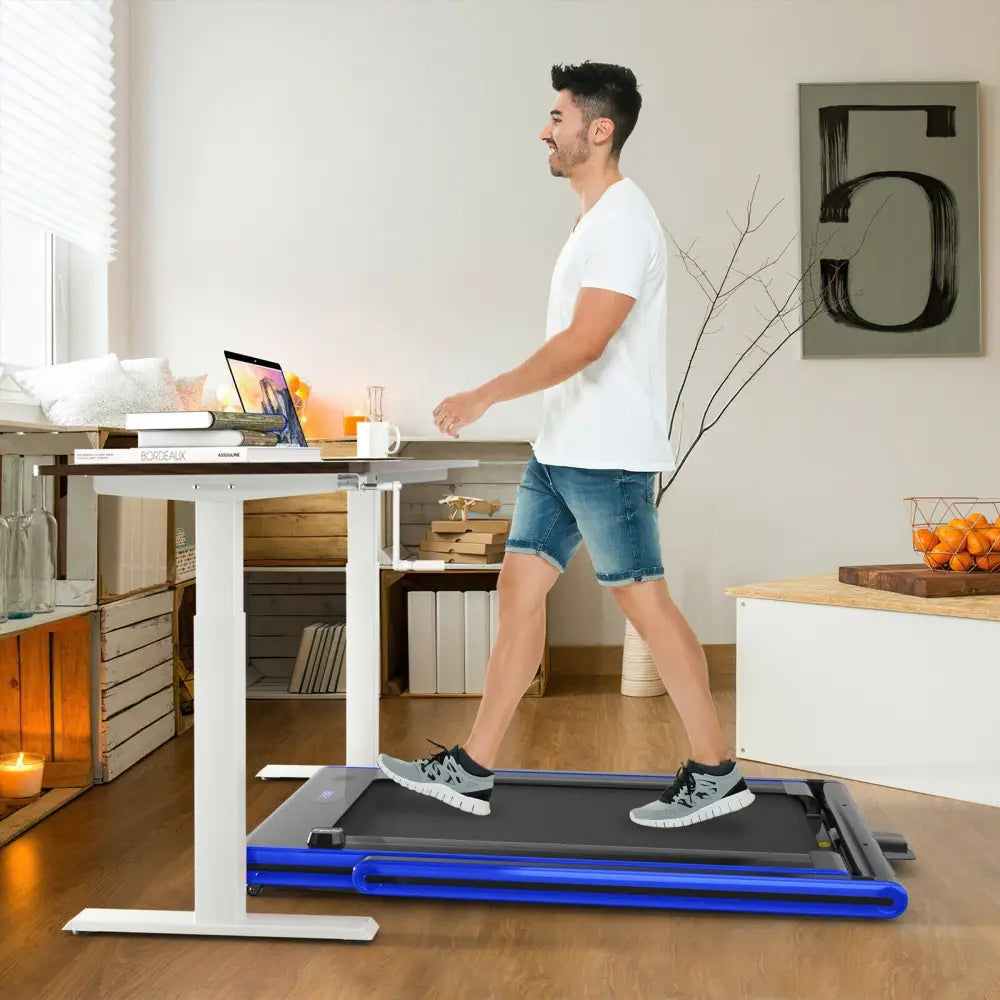 2-in-1 Folding Treadmill 2.25HP Jogging Machine with Dual LED Display-Navy - Navy - Treadmills
