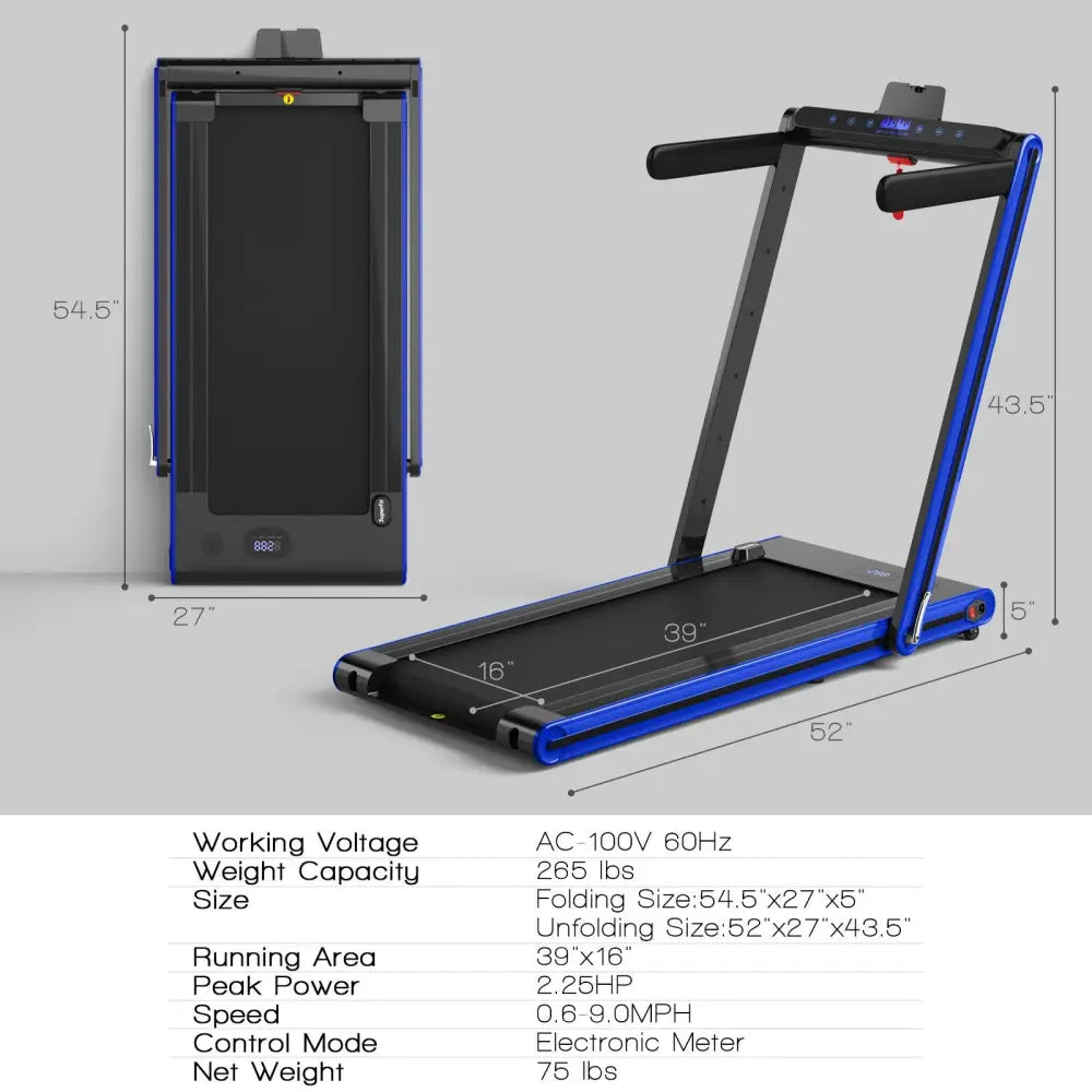 2-in-1 Folding Treadmill 2.25HP Jogging Machine with Dual LED Display-Navy - Navy - Treadmills