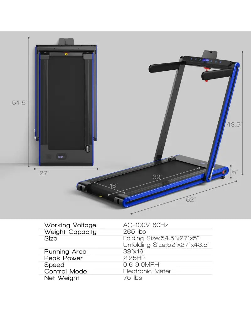 2-in-1 Folding Treadmill 2.25HP Jogging Machine with Dual LED Display-Navy - Navy - Treadmills