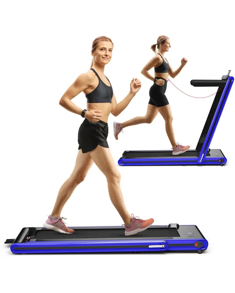 2-in-1 Folding Treadmill 2.25HP Jogging Machine with Dual LED Display-Navy - Navy - Treadmills