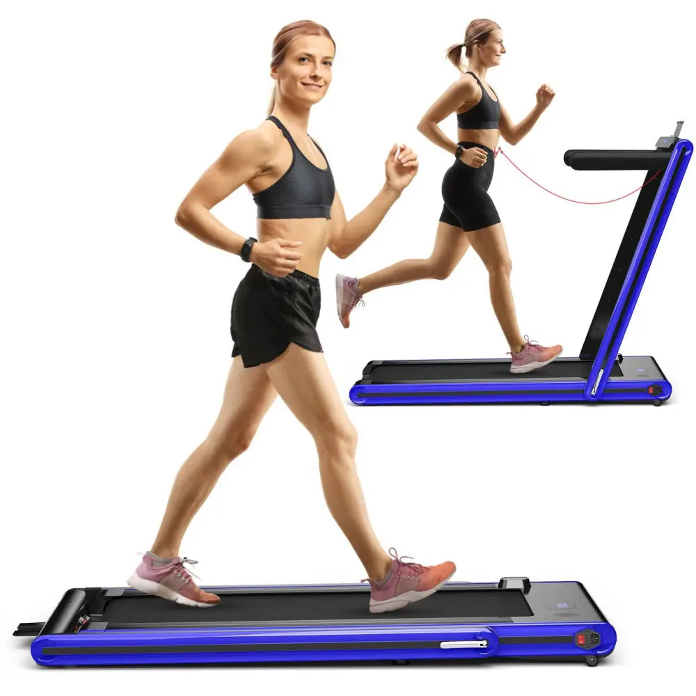 2-in-1 Folding Treadmill 2.25HP Jogging Machine with Dual LED Display-Navy - Navy - Treadmills