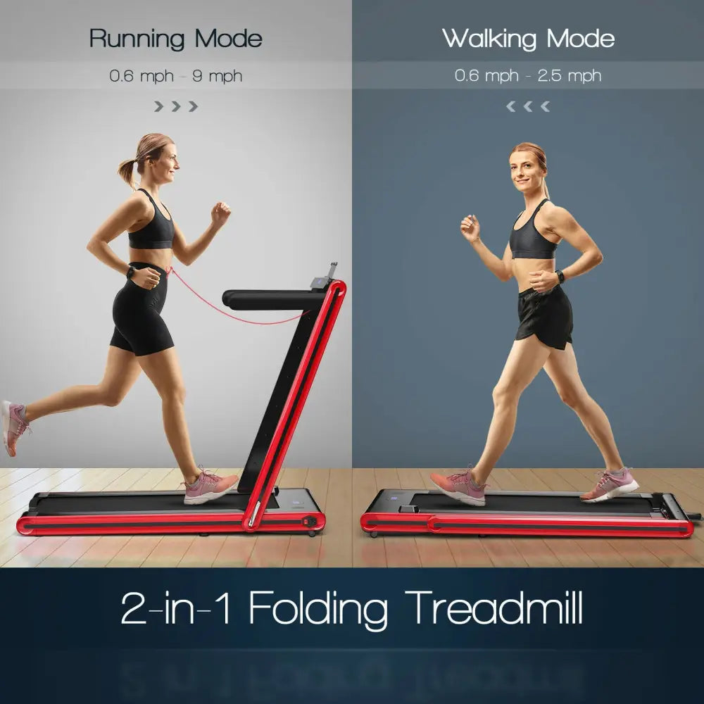 2-in-1 Folding Treadmill 2.25HP Jogging Machine with Dual LED Display-Red - Red - Treadmills