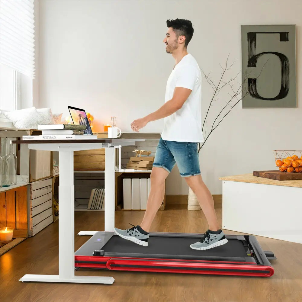 2-in-1 Folding Treadmill 2.25HP Jogging Machine with Dual LED Display-Red - Red - Treadmills