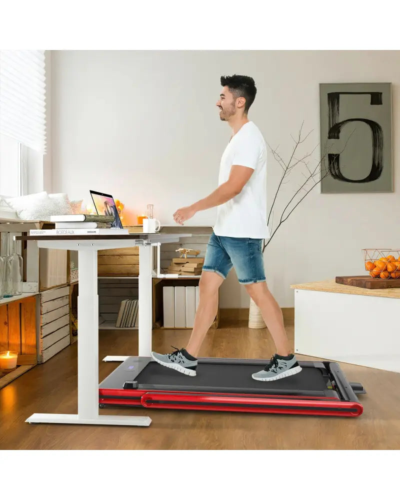 2-in-1 Folding Treadmill 2.25HP Jogging Machine with Dual LED Display-Red - Red - Treadmills