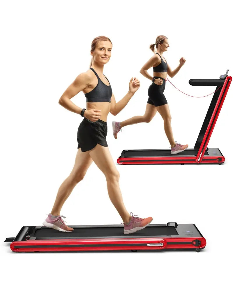 2-in-1 Folding Treadmill 2.25HP Jogging Machine with Dual LED Display-Red - Red - Treadmills