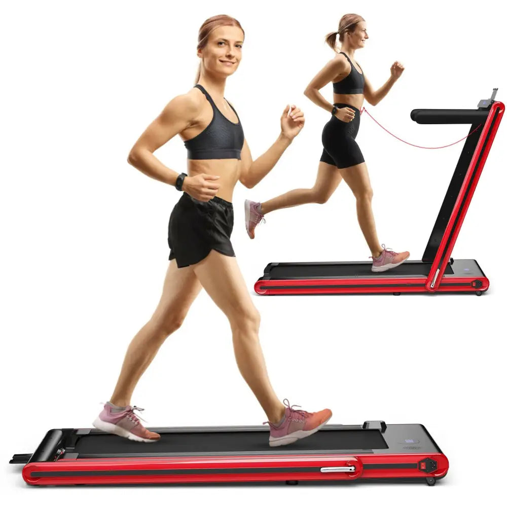 2-in-1 Folding Treadmill 2.25HP Jogging Machine with Dual LED Display-Red - Red - Treadmills