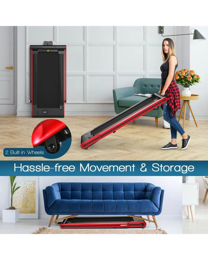 2-in-1 Folding Treadmill 2.25HP Jogging Machine with Dual LED Display-Red - Red - Treadmills