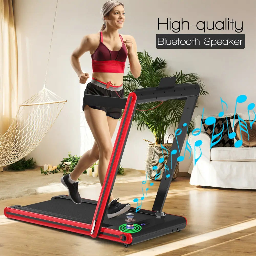 2-in-1 Folding Treadmill 2.25HP Jogging Machine with Dual LED Display-Red - Red - Treadmills