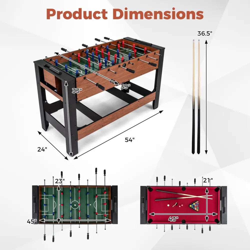 2-in-1 Full Size Foosball and Pool Combo Table with Legs-Black & Brown - Game Room