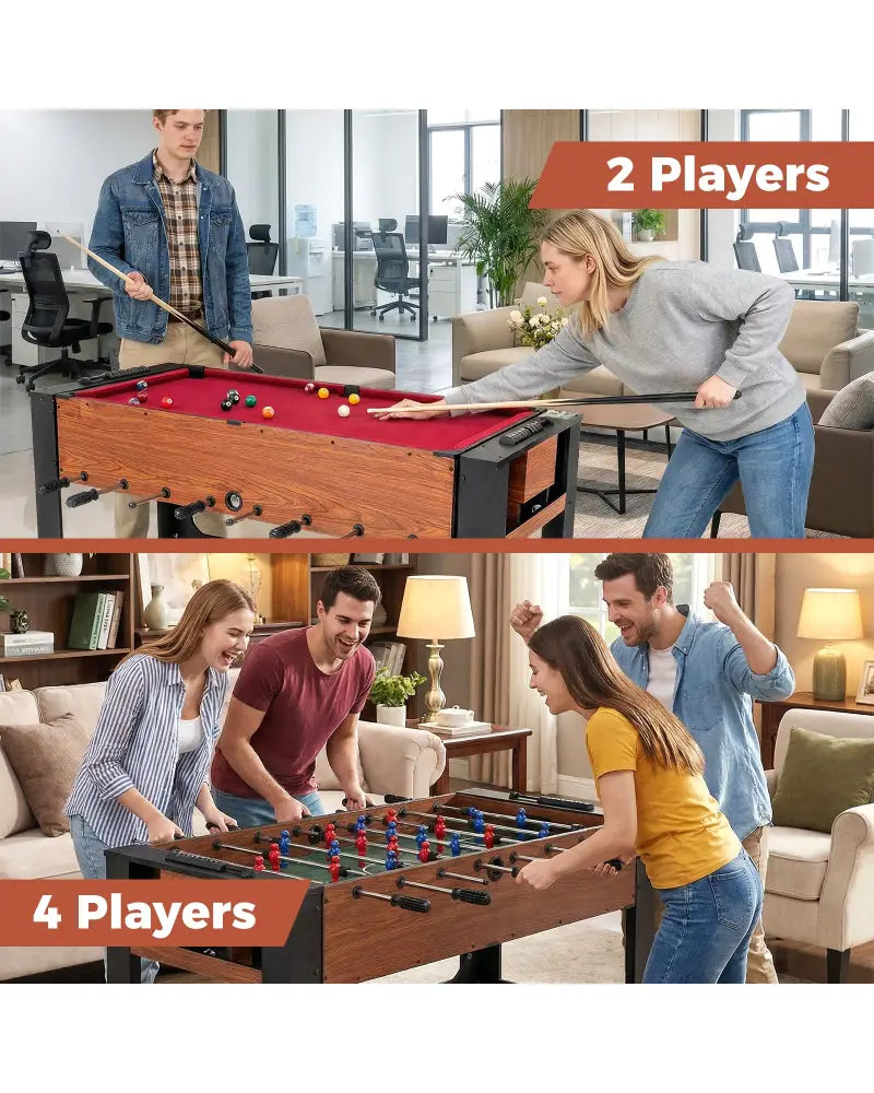 2-in-1 Full Size Foosball and Pool Combo Table with Legs-Black & Brown - Game Room