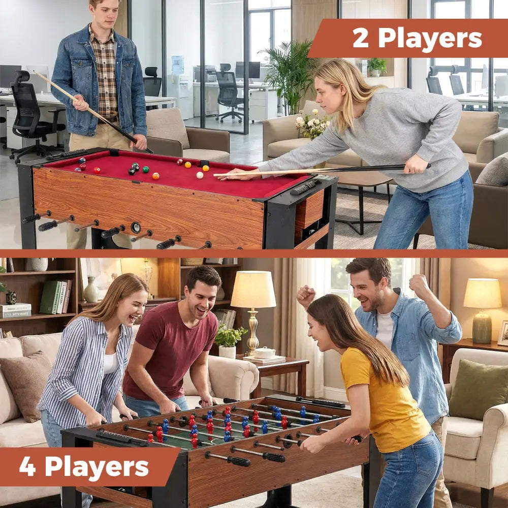 2-in-1 Full Size Foosball and Pool Combo Table with Legs-Black & Brown - Game Room