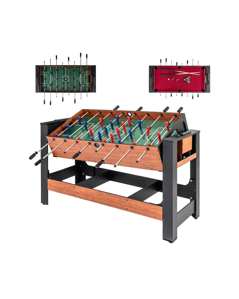 2-in-1 Full Size Foosball and Pool Combo Table with Legs-Black & Brown - Game Room