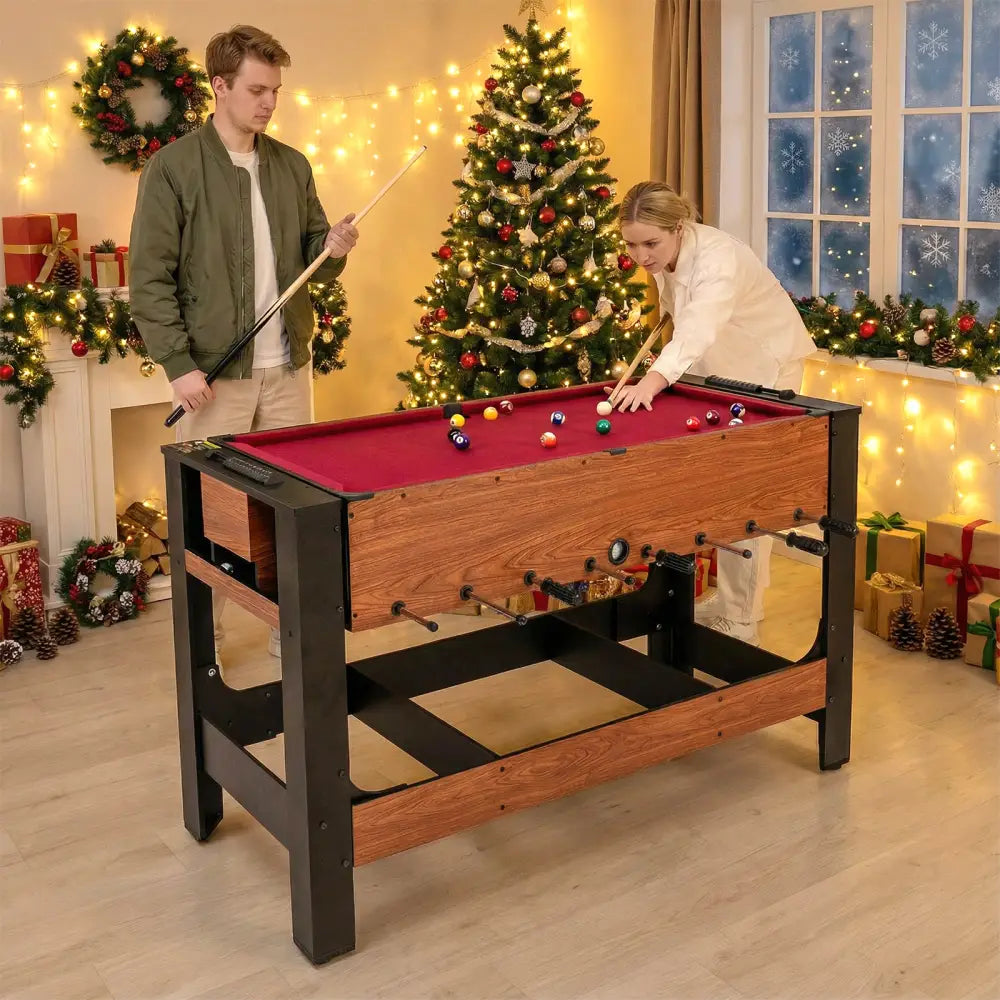 2-in-1 Full Size Foosball and Pool Combo Table with Legs-Black & Brown - Game Room