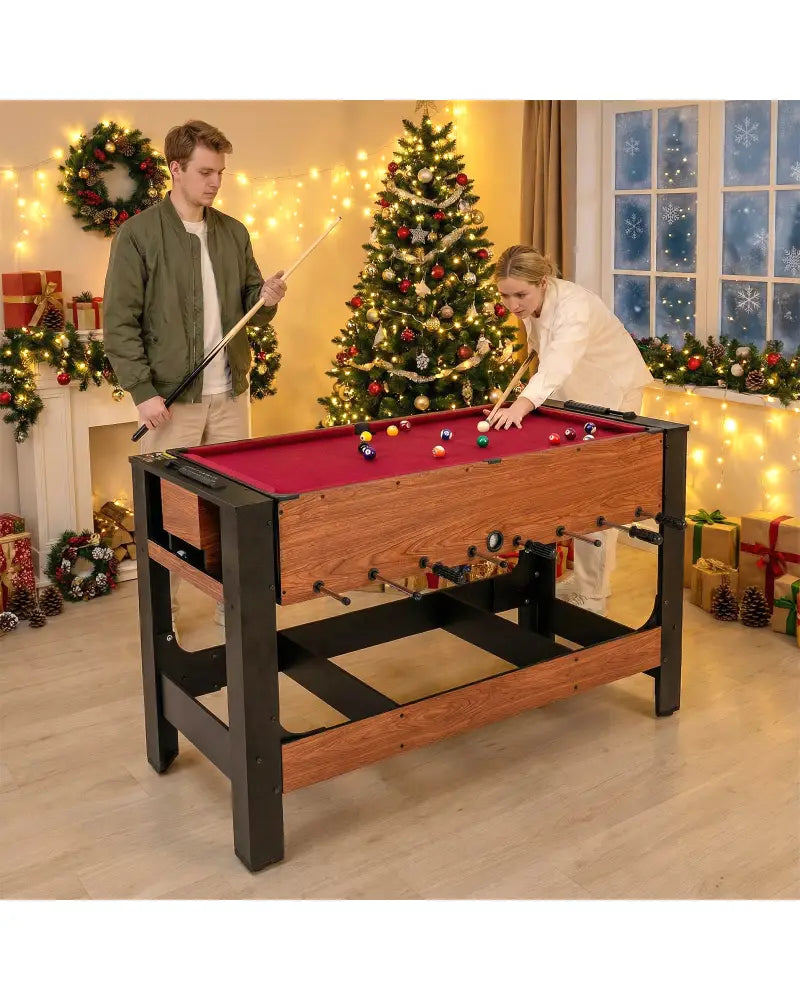 2-in-1 Full Size Foosball and Pool Combo Table with Legs-Black & Brown - Game Room