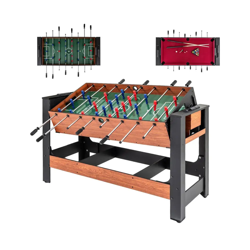 2 - in - 1 Full Size Foosball and Pool Combo Table with Legs - Black & Brown - Oasis Home Essentials