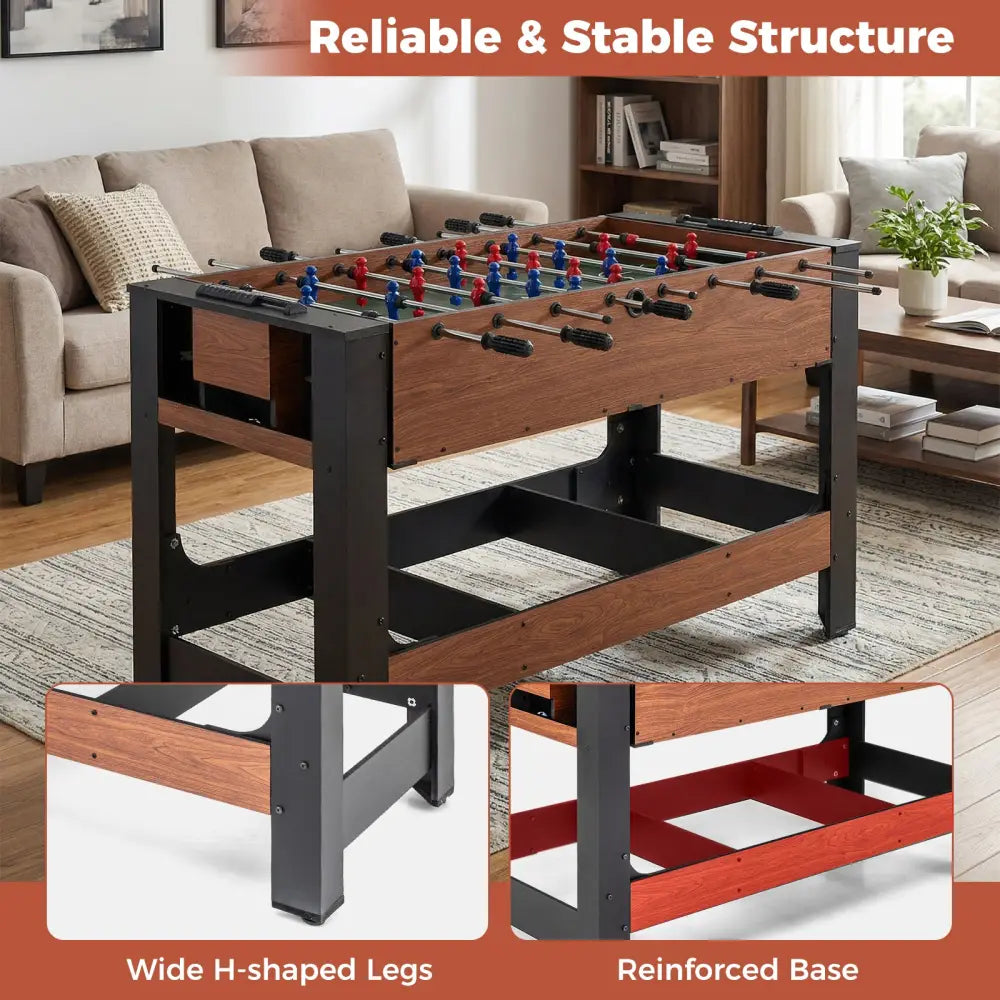 2-in-1 Full Size Foosball and Pool Combo Table with Legs-Black & Brown - Game Room