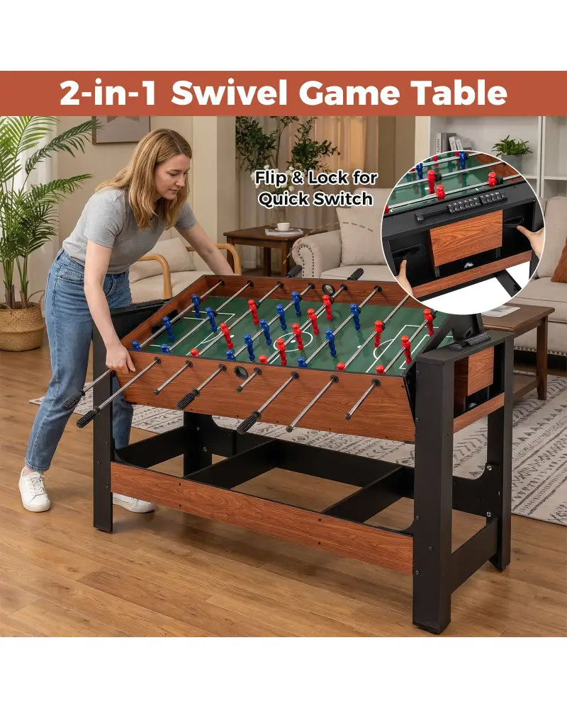 2-in-1 Full Size Foosball and Pool Combo Table with Legs-Black & Brown - Game Room