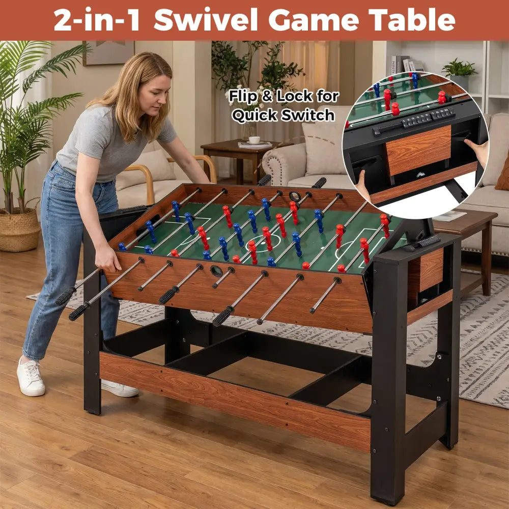 2-in-1 Full Size Foosball and Pool Combo Table with Legs-Black & Brown - Game Room