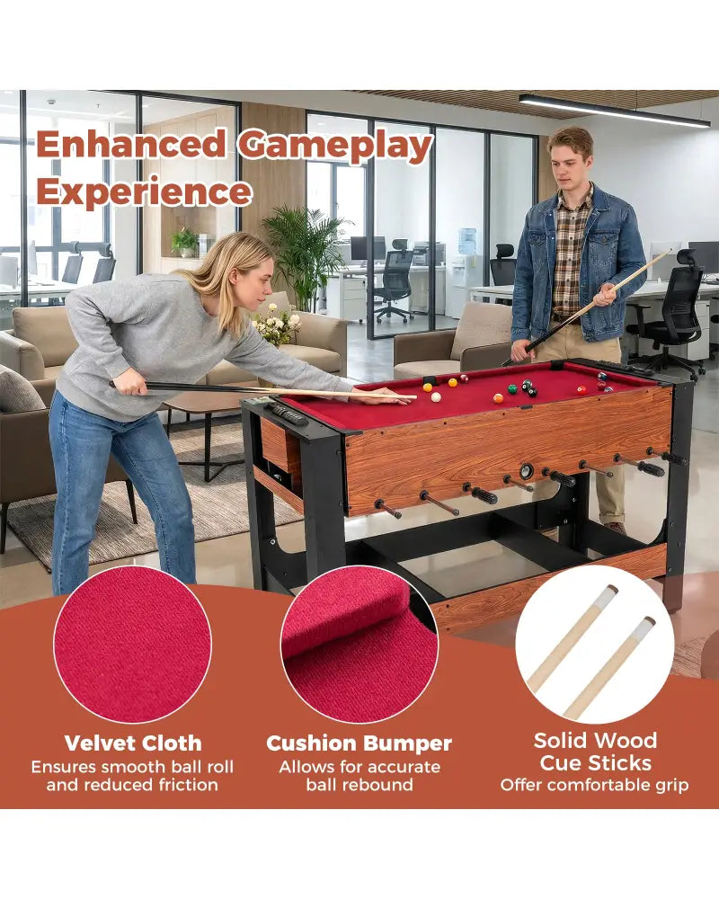 2-in-1 Full Size Foosball and Pool Combo Table with Legs-Black & Brown - Game Room