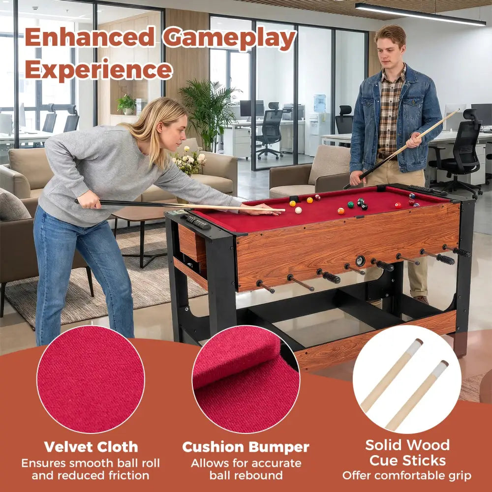 2-in-1 Full Size Foosball and Pool Combo Table with Legs-Black & Brown - Game Room