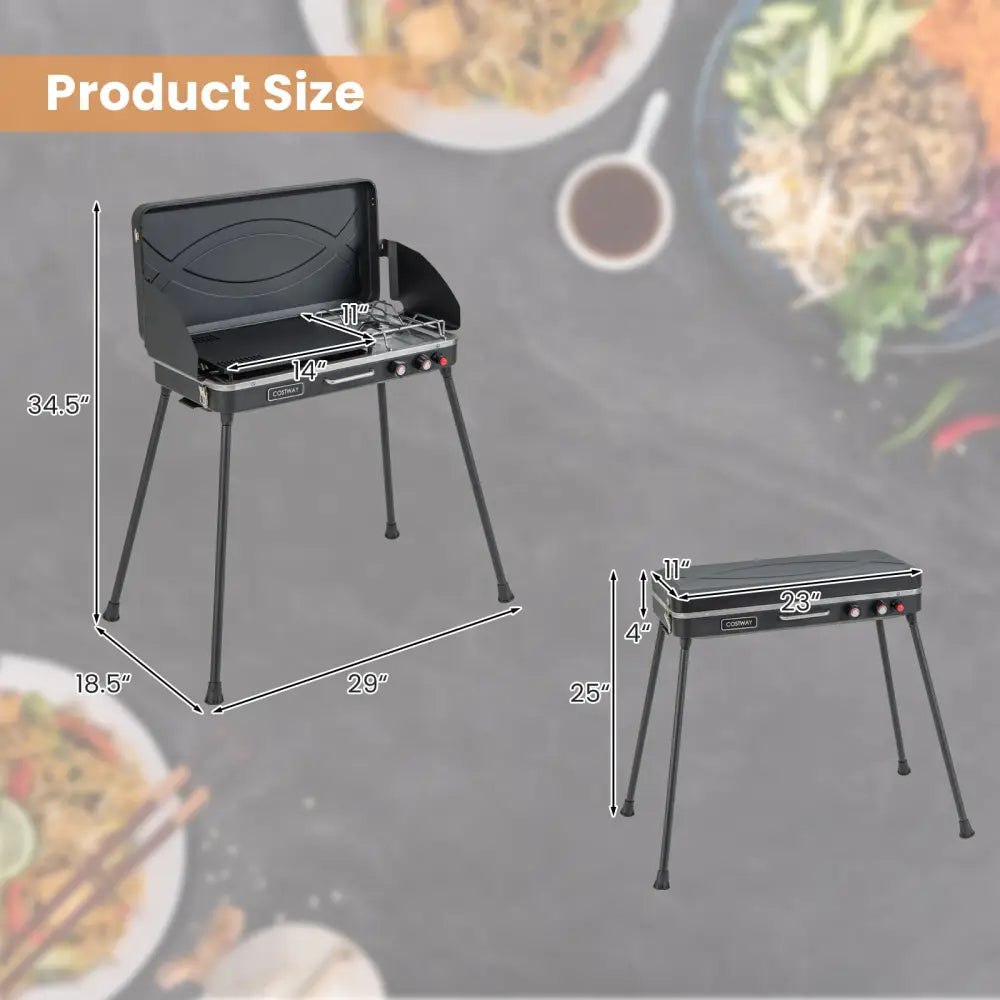 2-in-1 Gas Camping Grill and Stove with Detachable Legs-Black - Black - Outdoor Grills