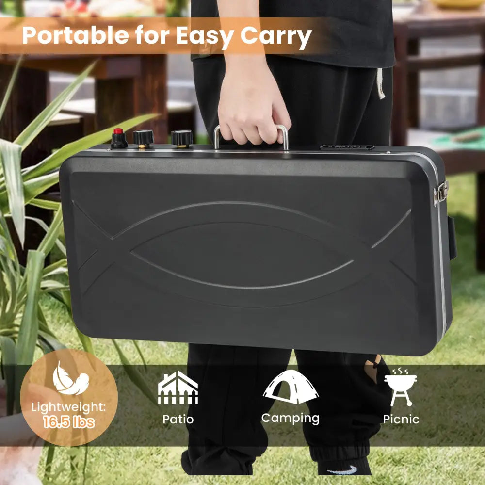 2-in-1 Gas Camping Grill and Stove with Detachable Legs-Black - Black - Outdoor Grills