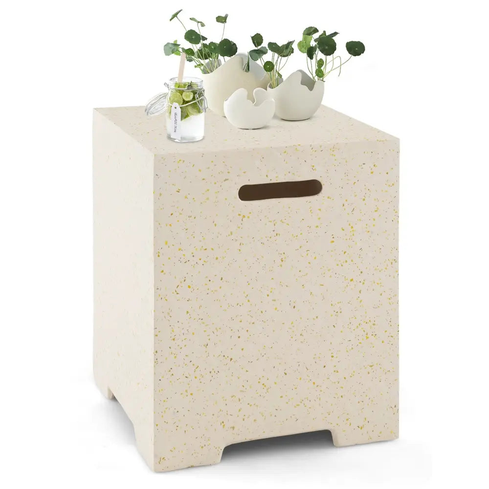 2-in-1 Gas Tank Holder Side Table with Protective Cover - White - Fire Pit Tables