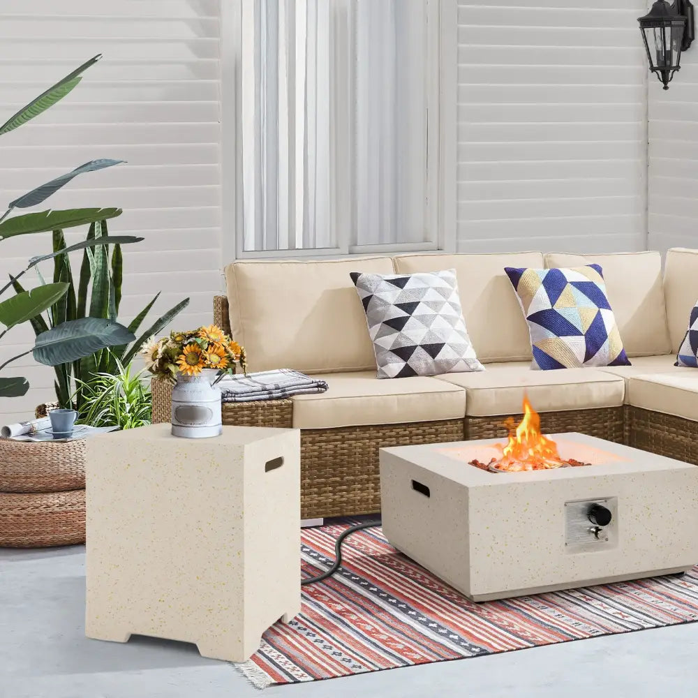 2-in-1 Gas Tank Holder Side Table with Protective Cover - White - Fire Pit Tables