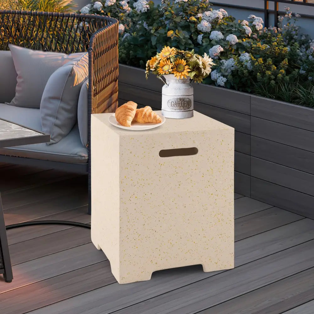 2-in-1 Gas Tank Holder Side Table with Protective Cover - White - Fire Pit Tables