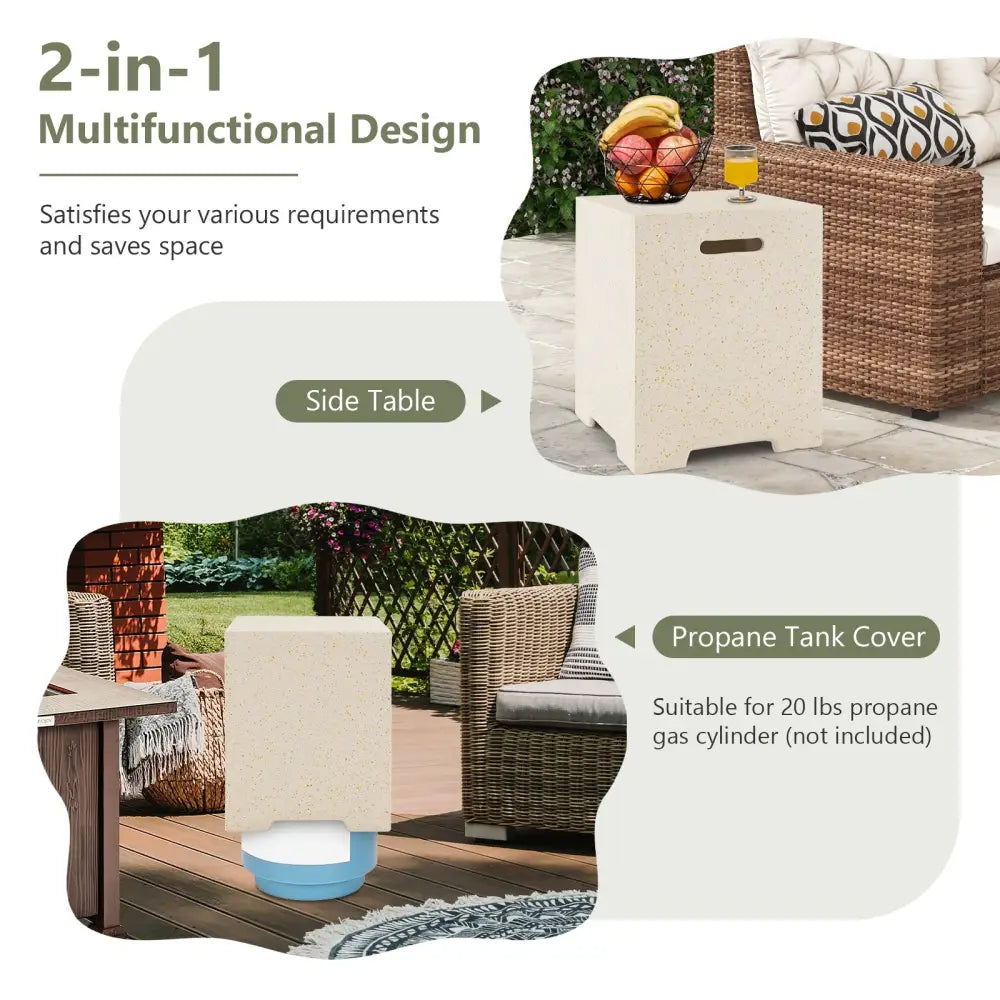 2-in-1 Gas Tank Holder Side Table with Protective Cover - White - Fire Pit Tables