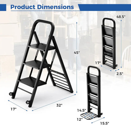 2 in 1 Hand Truck and Ladder Combo with Rubber Wheels Handle for Warehouse Garage Home - Black - Sheds & Outdoor Storage