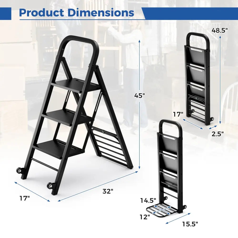 2 in 1 Hand Truck and Ladder Combo with Rubber Wheels Handle for Warehouse Garage Home - Black - Sheds & Outdoor Storage