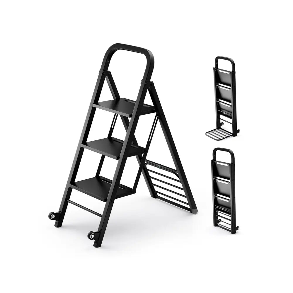 2 in 1 Hand Truck and Ladder Combo with Rubber Wheels Handle for Warehouse Garage Home - Black - Sheds & Outdoor Storage