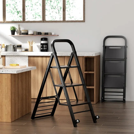 2 in 1 Hand Truck and Ladder Combo with Rubber Wheels Handle for Warehouse Garage Home - Black - Sheds & Outdoor Storage