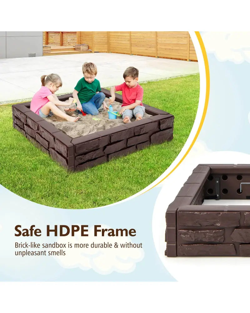 2-In-1 HDPE Kids Sandbox with Cover and Bottom Liner-Brown - Brown - Sandboxes