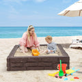 2-In-1 HDPE Kids Sandbox with Cover and Bottom Liner-Brown - Brown - Sandboxes