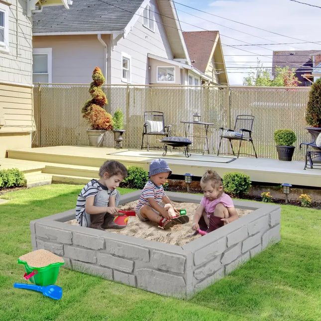 2-In-1 HDPE Kids Sandbox with Cover and Bottom Liner-Gray - Gray - Sandboxes
