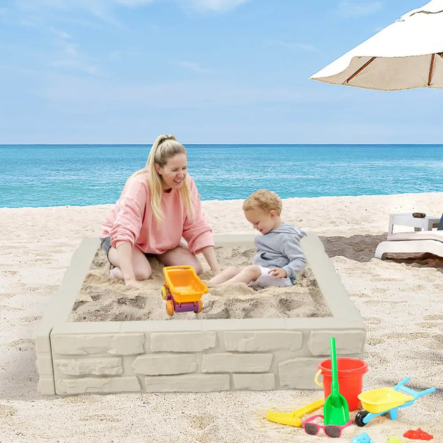 2-In-1 HDPE Kids Sandbox with Cover and Bottom Liner-White - White - Sandboxes