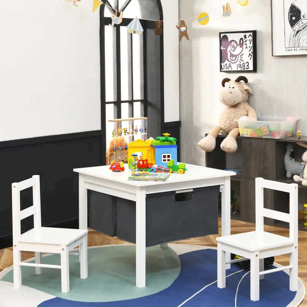 2-in-1 Kids Activity Table and 2 Chairs Set with Storage Building Block Table-White - White - Kids Table & Chair Sets