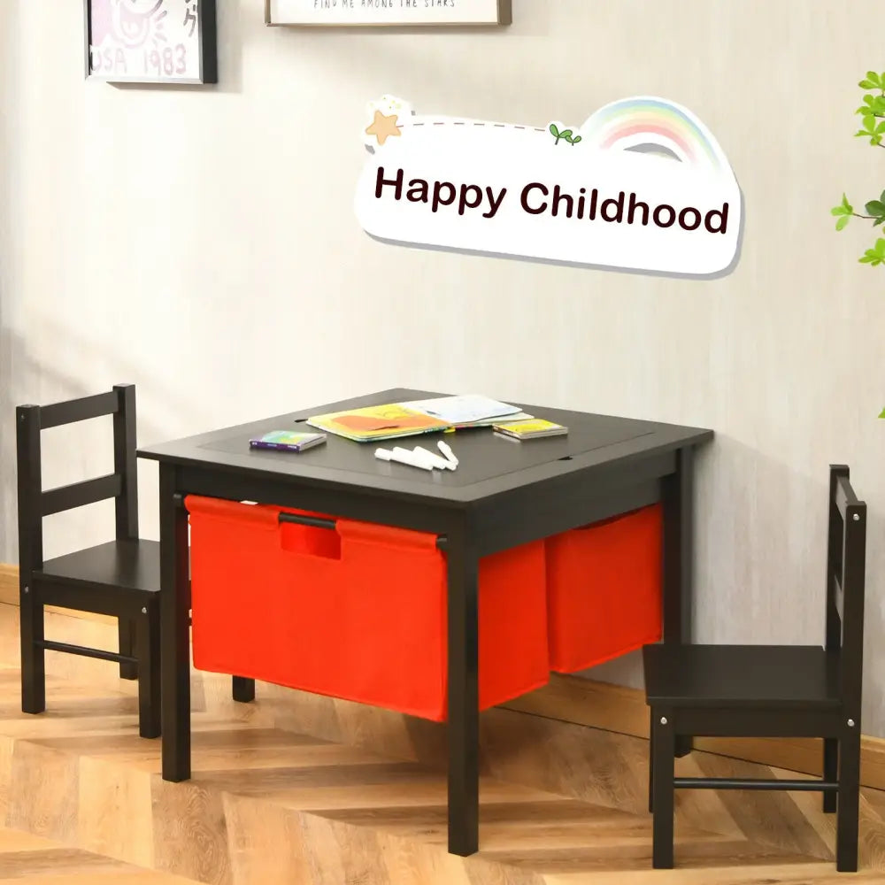 2-in-1 Kids Activity Table and 2 Chairs Set with Storage Building Block Table-Dark Brown - Dark Brown - Kids Table &