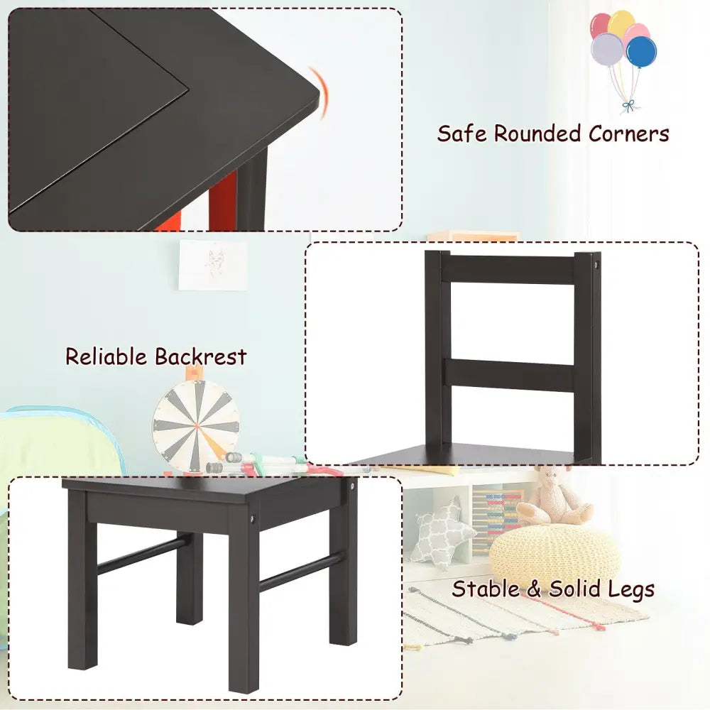 2-in-1 Kids Activity Table and 2 Chairs Set with Storage Building Block Table-Dark Brown - Dark Brown - Kids Table &