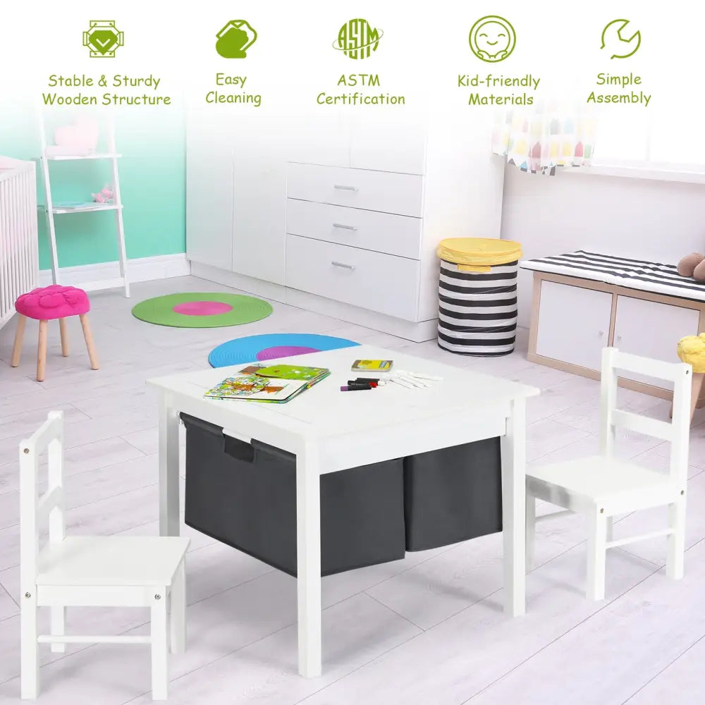 2-in-1 Kids Activity Table and 2 Chairs Set with Storage Building Block Table-White - White - Kids Table & Chair Sets