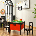 2-in-1 Kids Activity Table and 2 Chairs Set with Storage Building Block Table-Dark Brown - Dark Brown - Kids Table &