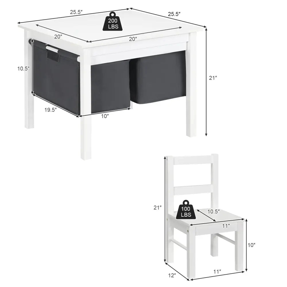 2-in-1 Kids Activity Table and 2 Chairs Set with Storage Building Block Table-White - White - Kids Table & Chair Sets