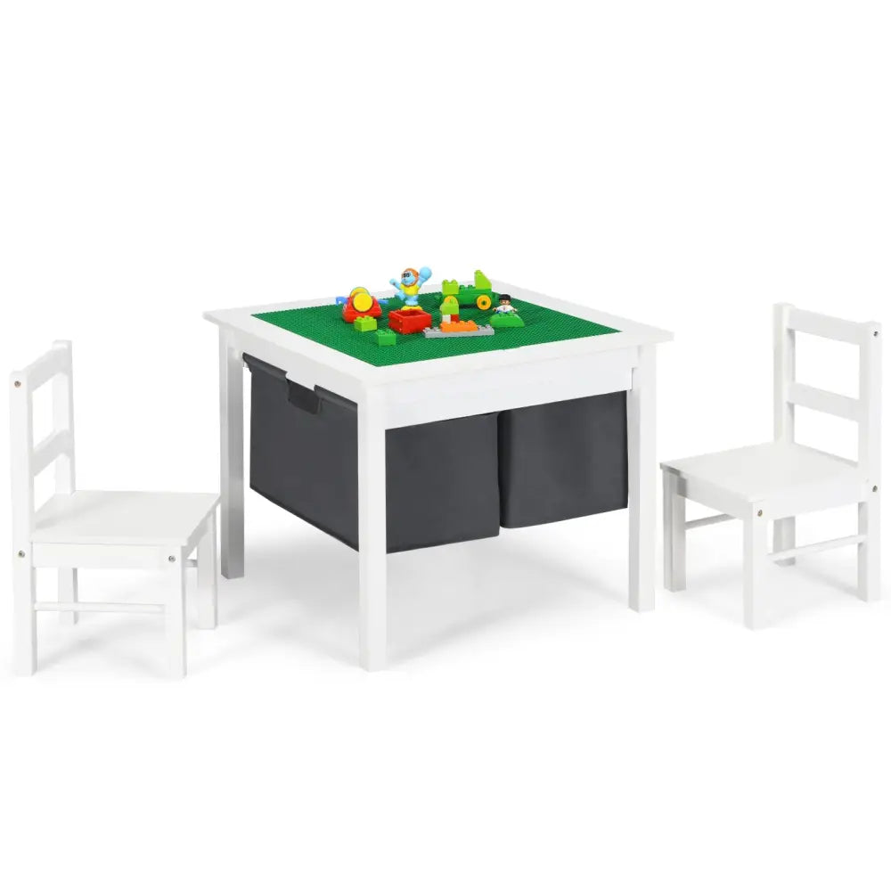 2-in-1 Kids Activity Table and 2 Chairs Set with Storage Building Block Table-White - White - Kids Table & Chair Sets