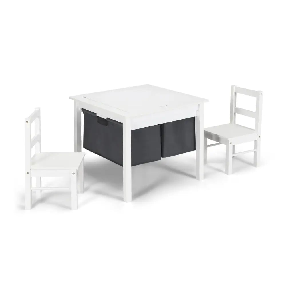 2-in-1 Kids Activity Table and 2 Chairs Set with Storage Building Block Table-White - White - Kids Table & Chair Sets