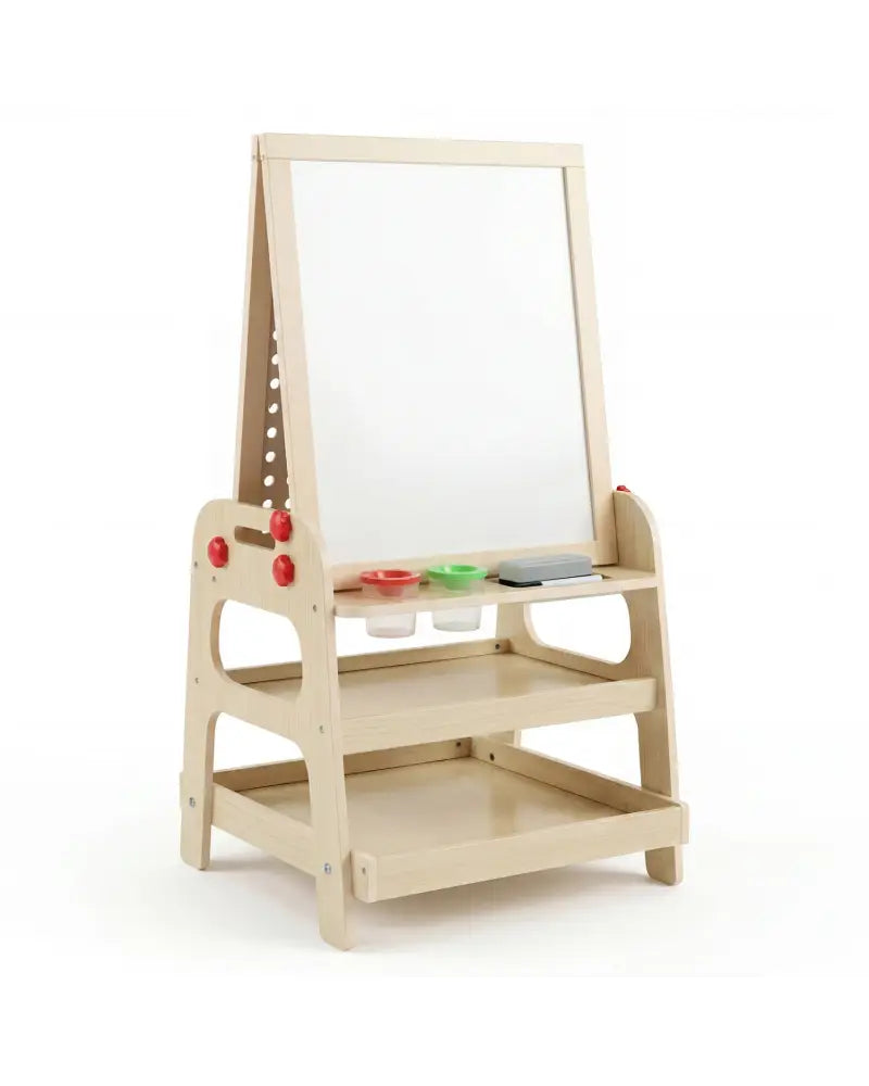 2-in-1 Kids Art Easel with Magnetic Whiteboard and Marble Run Game-Natural - Natural - Art Easels