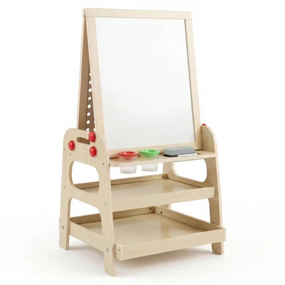 2-in-1 Kids Art Easel with Magnetic Whiteboard and Marble Run Game-Natural - Natural - Art Easels