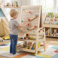 2-in-1 Kids Art Easel with Magnetic Whiteboard and Marble Run Game-Natural - Natural - Art Easels